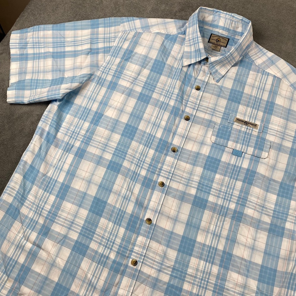 Hook & Tackle Mens 2XL Fishing Shirt Blue Plaid Quick Dry Sun Protection Vented